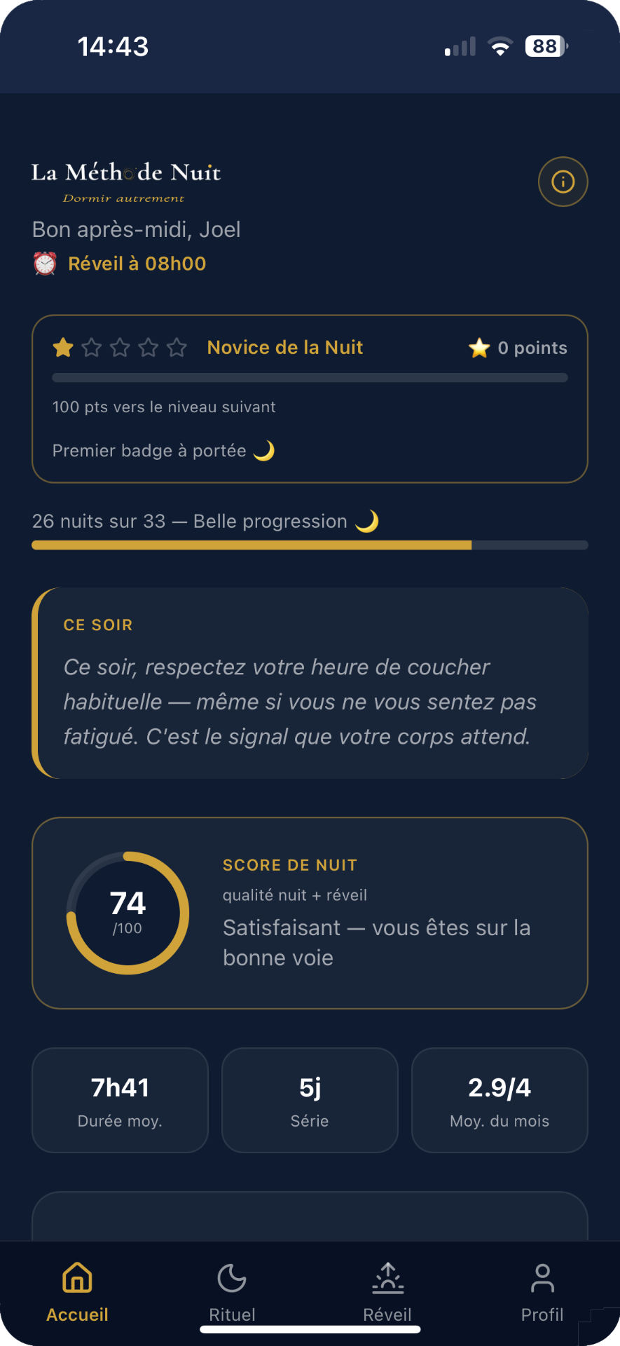 Aperçu écran 2 de l'application La Méthode Nuit